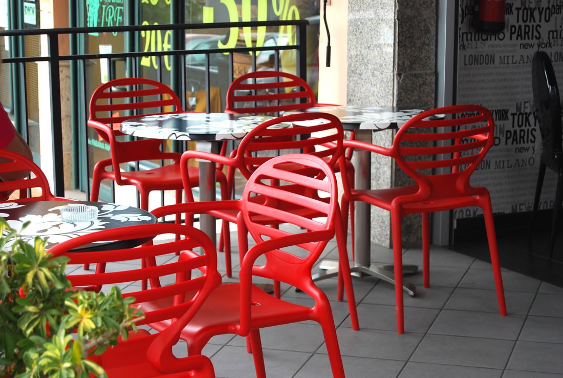 Gartenstuhl rot Kunststoff, rot mit Armlehne den für Garten Stuhl